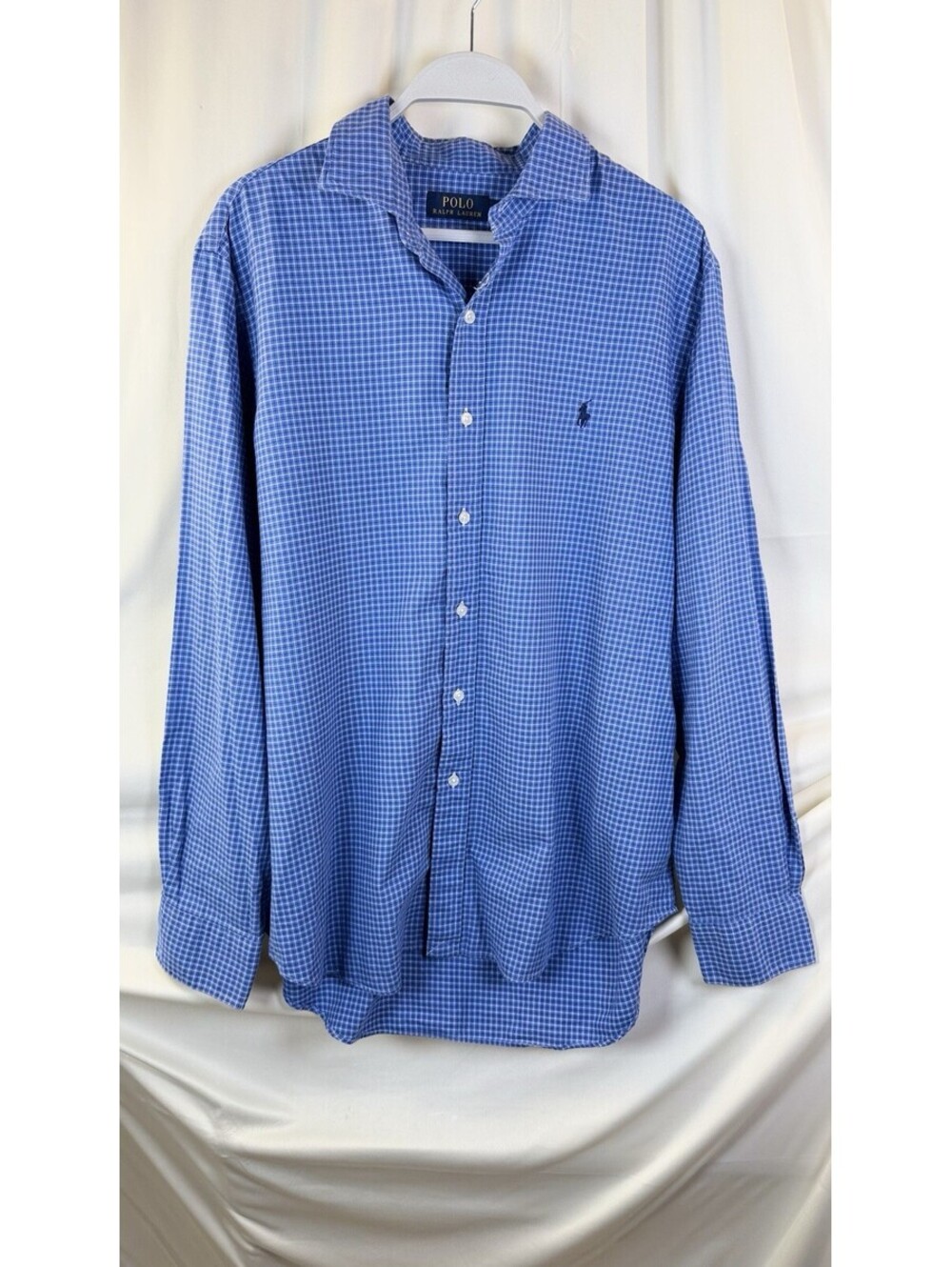 Ralph Lauren Hound-tooth Classic Cotton Blue Long Sleeve Shirt Vintage Preppy